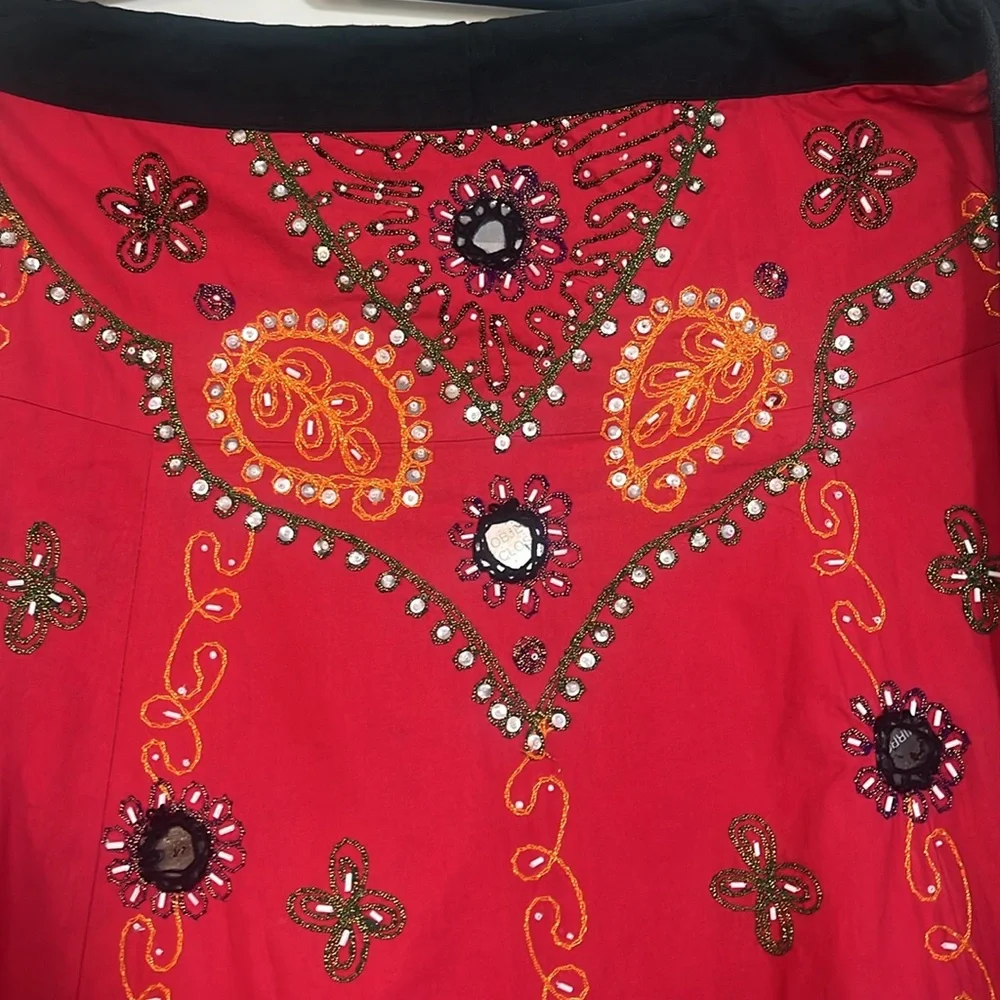 Chaudry red flare embellished skirt from India size medium - Picture 3 of 10